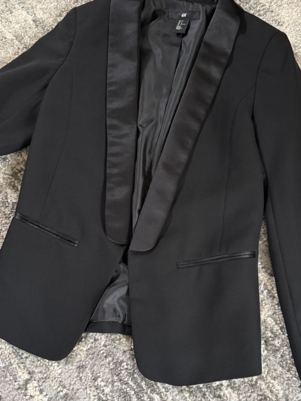 H&M Black Satin-Trim Evening Blazer